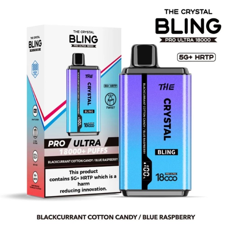The Crystal BLING BAR 18000 Puff 0mg Blackcurrant Cotton Candy and Blue Raspberry
