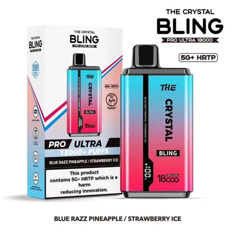 The Crystal BLING 18000 Puff 0mg Blue Razz Pineapple Strawberry Ice