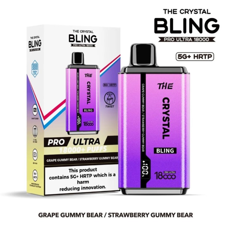 The Crystal BLING 18000 Puff 0mg Grape Gummy Bear Strawberry Gummy Bear