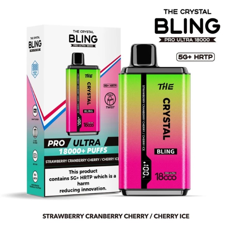The Crystal BLING 18000 Puff 0mg Strawberry Cranberry Cherry / Cherry Ice