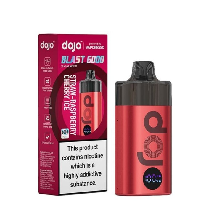Vaporesso Dojo Blast 6000 Device Straw Raspberry Cherry Ice 10mg